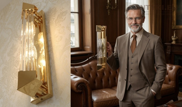 Stylowy kinkiet art déco vintage mosiądz szkło